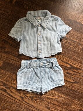 Cat & Jack Girls’ Striped Denim Set Light Wash with Eyelet Trim NWOT